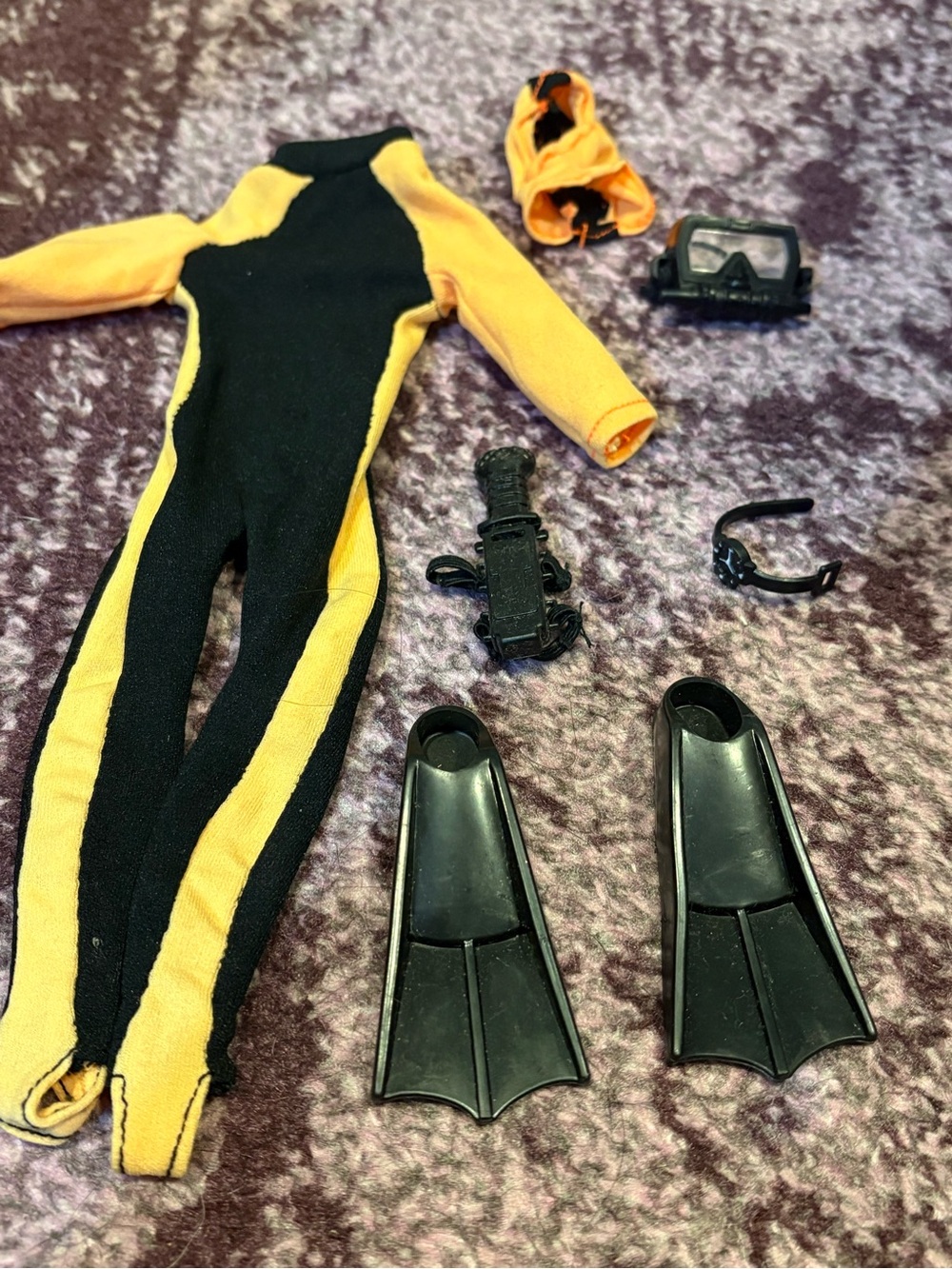 Vintage * G.I. Joe Black and Yellow One-Piece Wetsuit Swim Set with Mask & Fins
